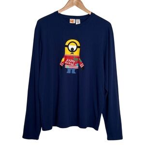 Despicable Me Minion “Happy Holidays” Unisex Long Sleeve Graphic Tee - L - Blue